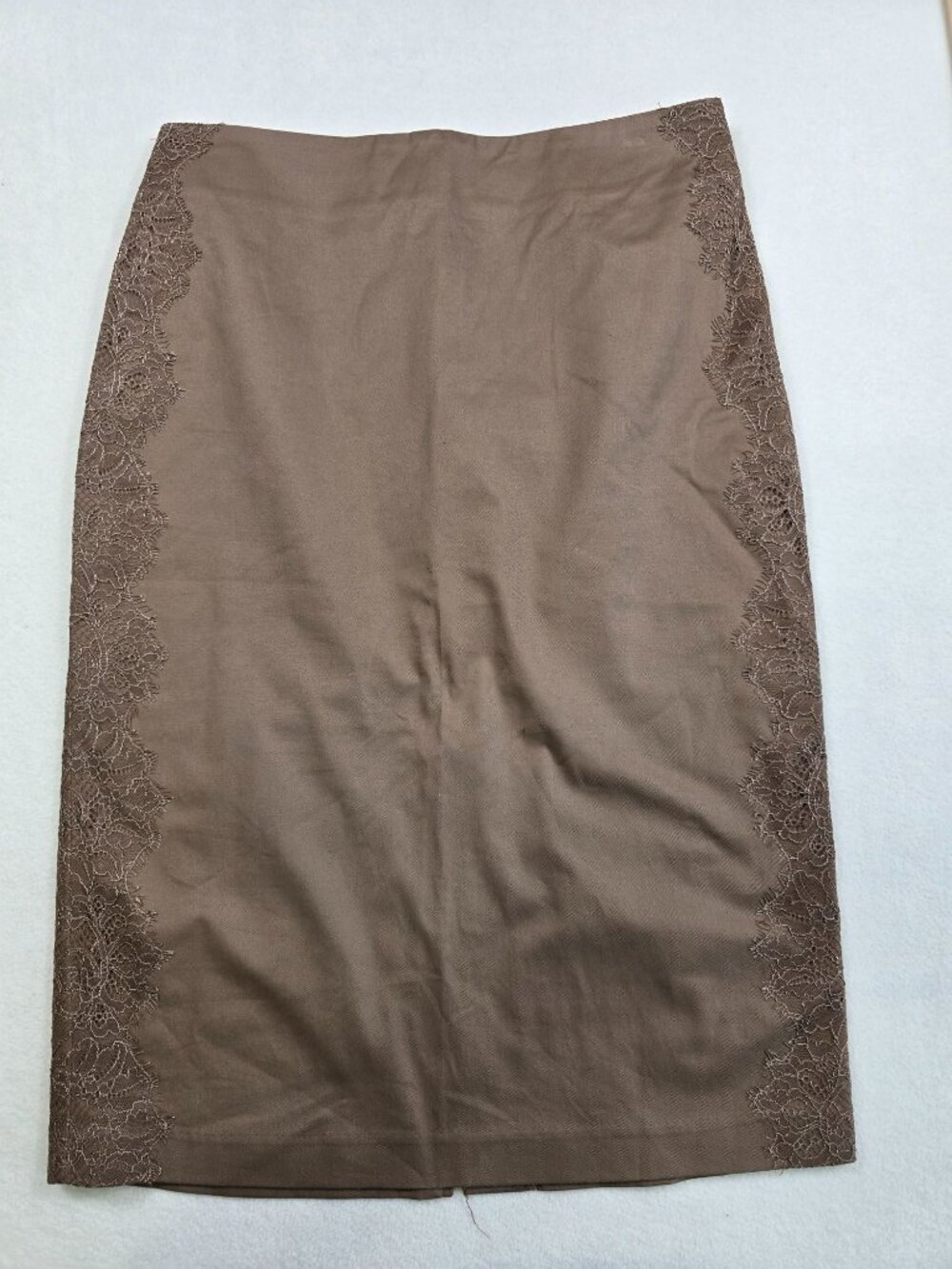 7th Avenue New York & Company 6 Brown Lace Pencil Skirt Cotton Spandex